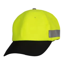813STLB Safety Baseball Hat: Hi-Vis Lime & Black Cap: Adjustable Cotton Sweatband