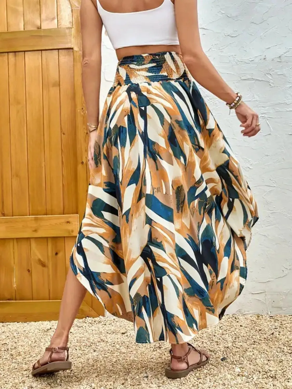 Asymmetrical Smocked Printed Skirt