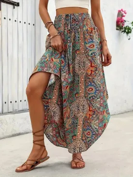 Asymmetrical Smocked Printed Skirt