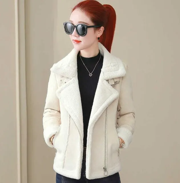 Lambs wool Coat Lady Winter Thick Warm Coats New Fashion Women Cute Slim