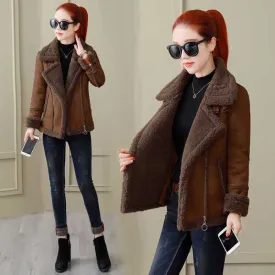 Lambs wool Coat Lady Winter Thick Warm Coats New Fashion Women Cute Slim