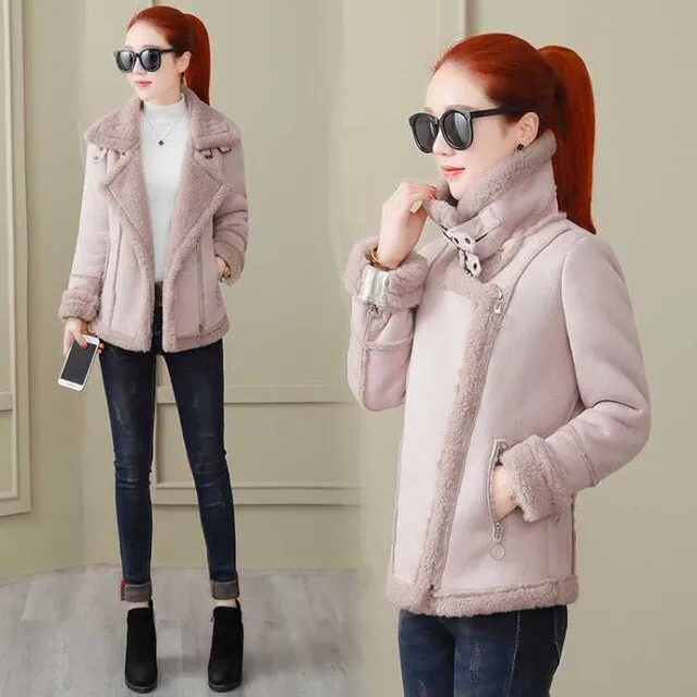 Lambs wool Coat Lady Winter Thick Warm Coats New Fashion Women Cute Slim