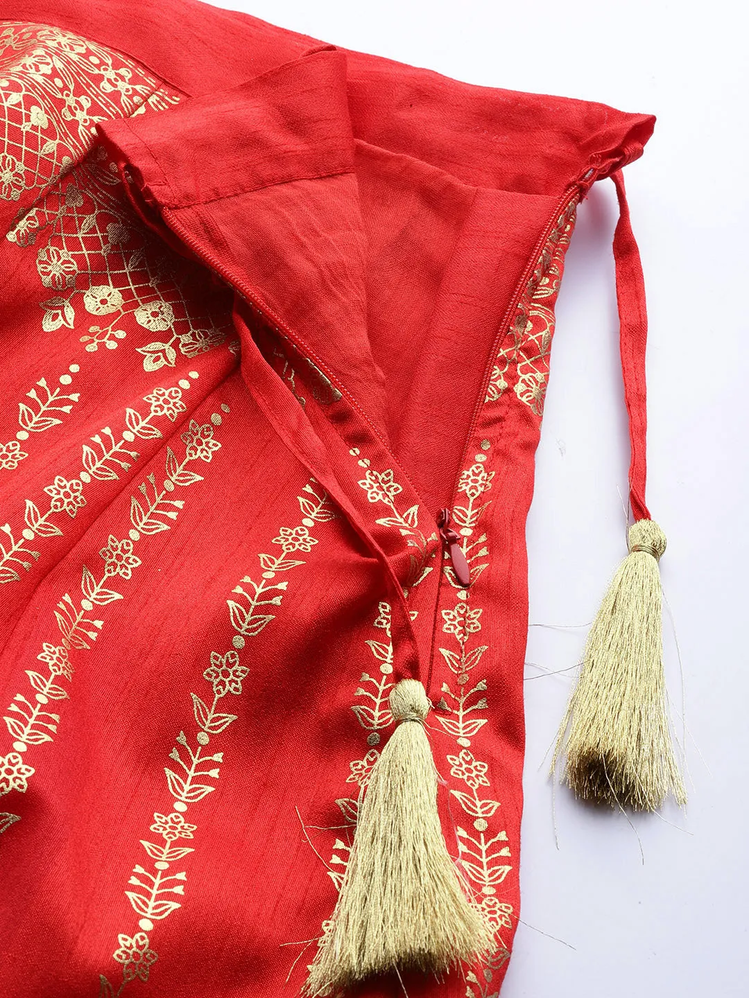 Women Red Foil Print Anarkali Skirt