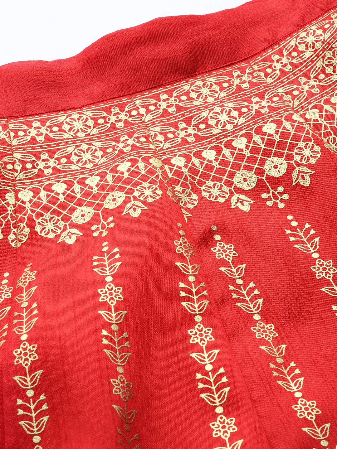 Women Red Foil Print Anarkali Skirt